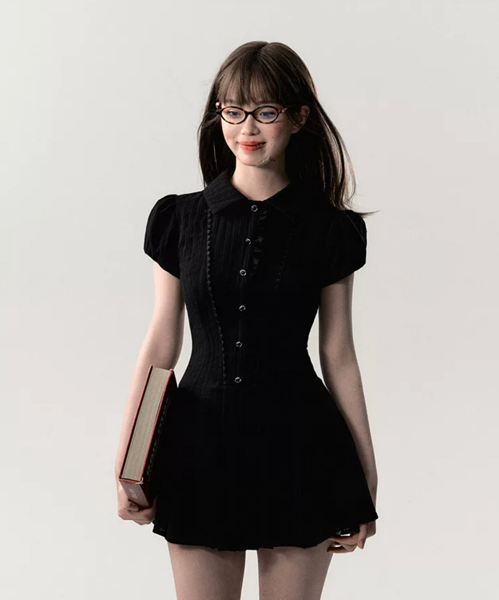 OAKMOO "Waiting for you after class" dress, A-line skirt, short-sleeved shirt dress, work/student style