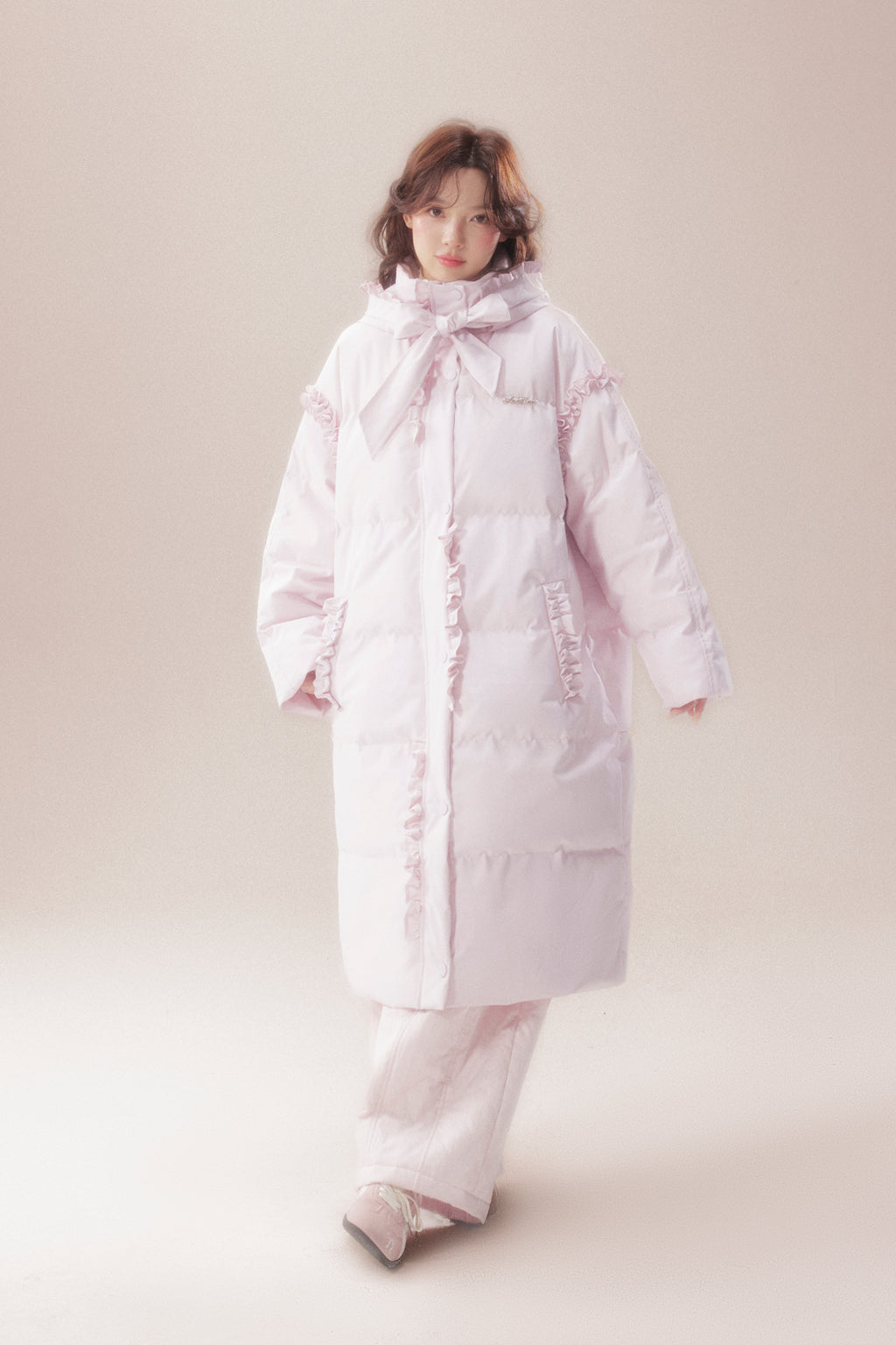 AOORAA 【Extreme Cold Series】The third generation of "Warm Winter in the Snow Country" original design waterproof long down jacket with lace trim