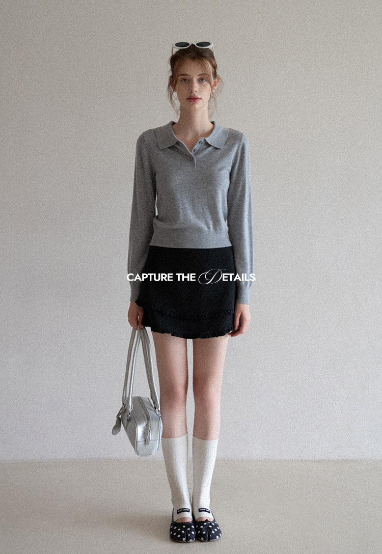 French style two-layer ruffled A-line dress for early autumn, high waist, body-hugging, anti-revealing EGGKA