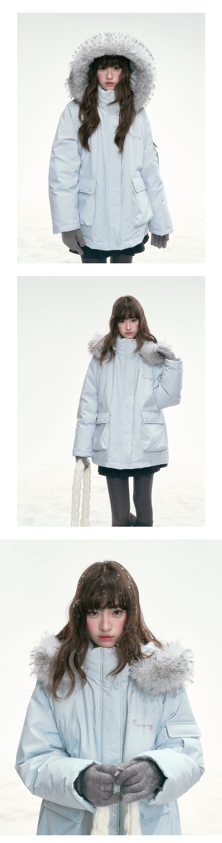 CANSTORE Canned Goods Store 'Winter Love Song' Hooded Parka with Detachable Fur Collar, 90 White Duck Down Coat