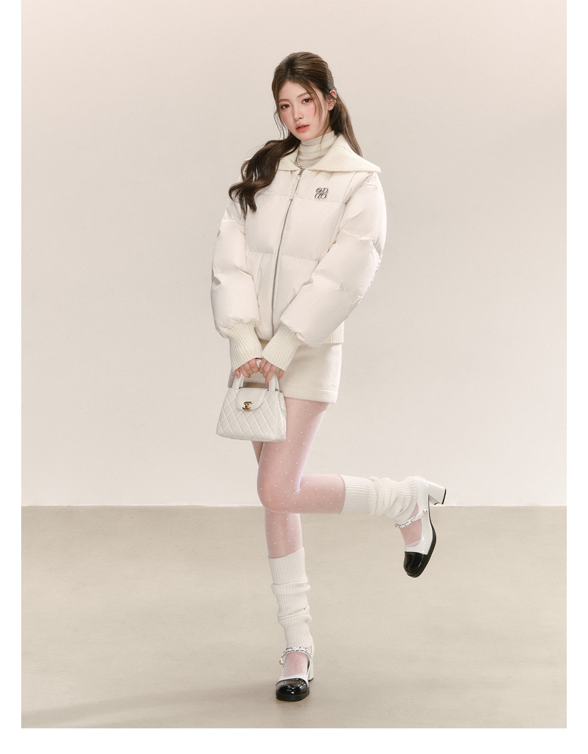 QDQD Korean style design, lapel, white short down jacket, winter style, 90% white down, thick and warm women's coat.