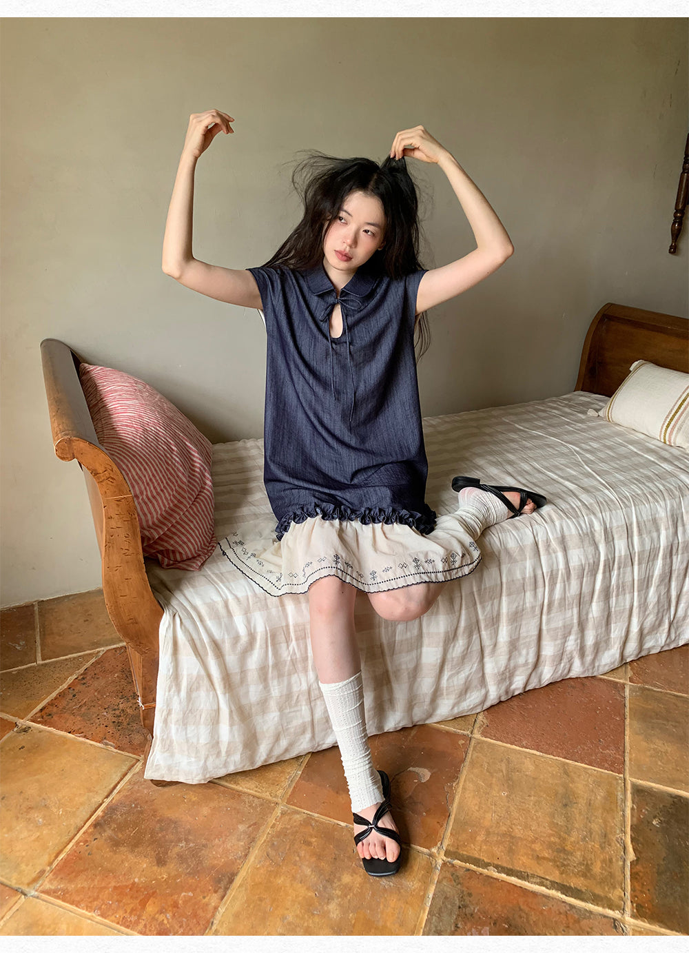 DORYDORY New Chinese style women's embroidered patchwork dress, super beautiful and unique design, blue dress.