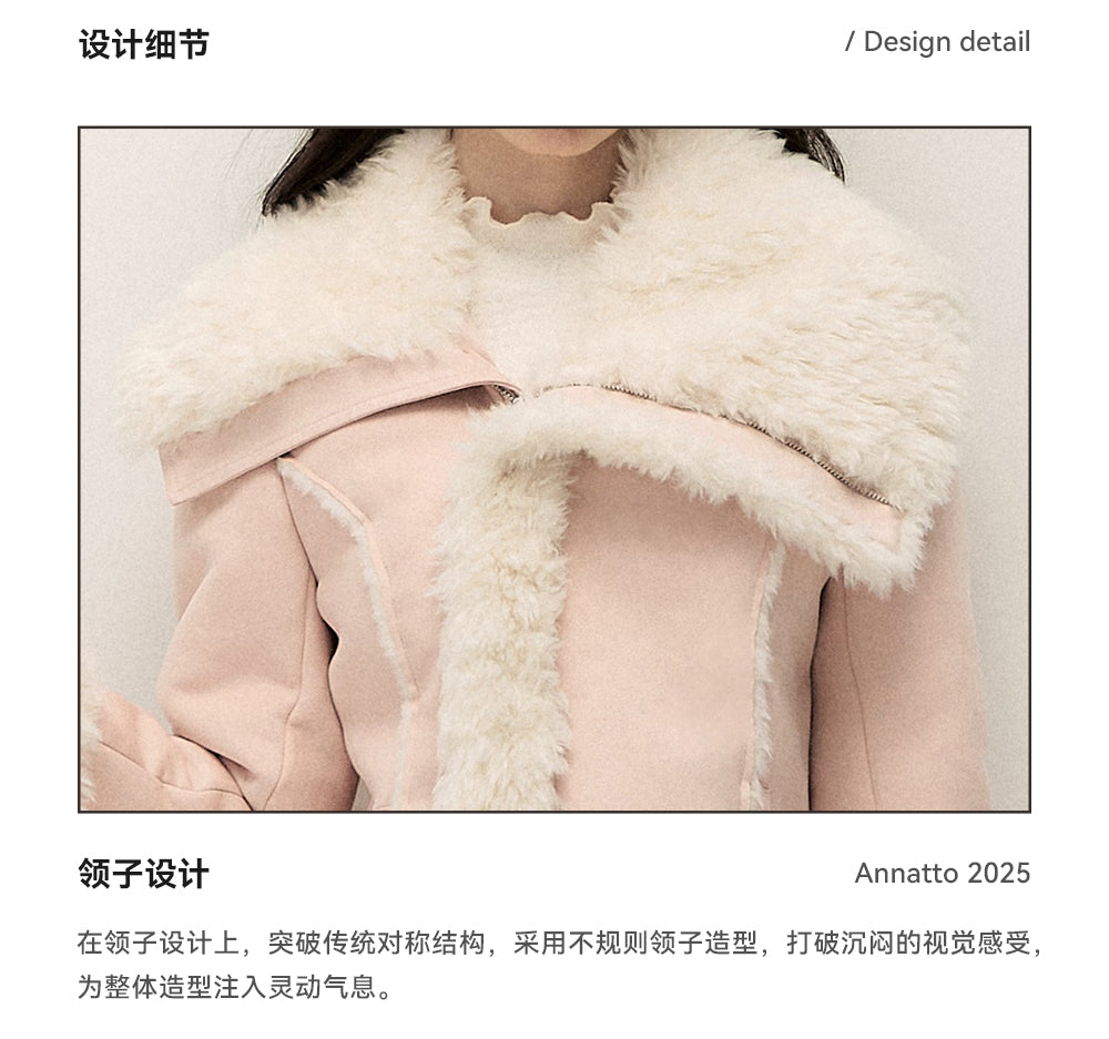 ANNATTO Original Design Winter New Style Fur Lining Coat with Lapel, Slim Fit, Warm and Comfortable - For Women