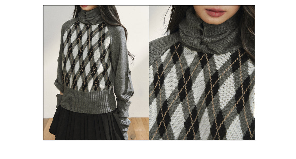 7SHIFTIN Original Design classic diamond pattern half-sleeved knit sweater, student style, slim fit