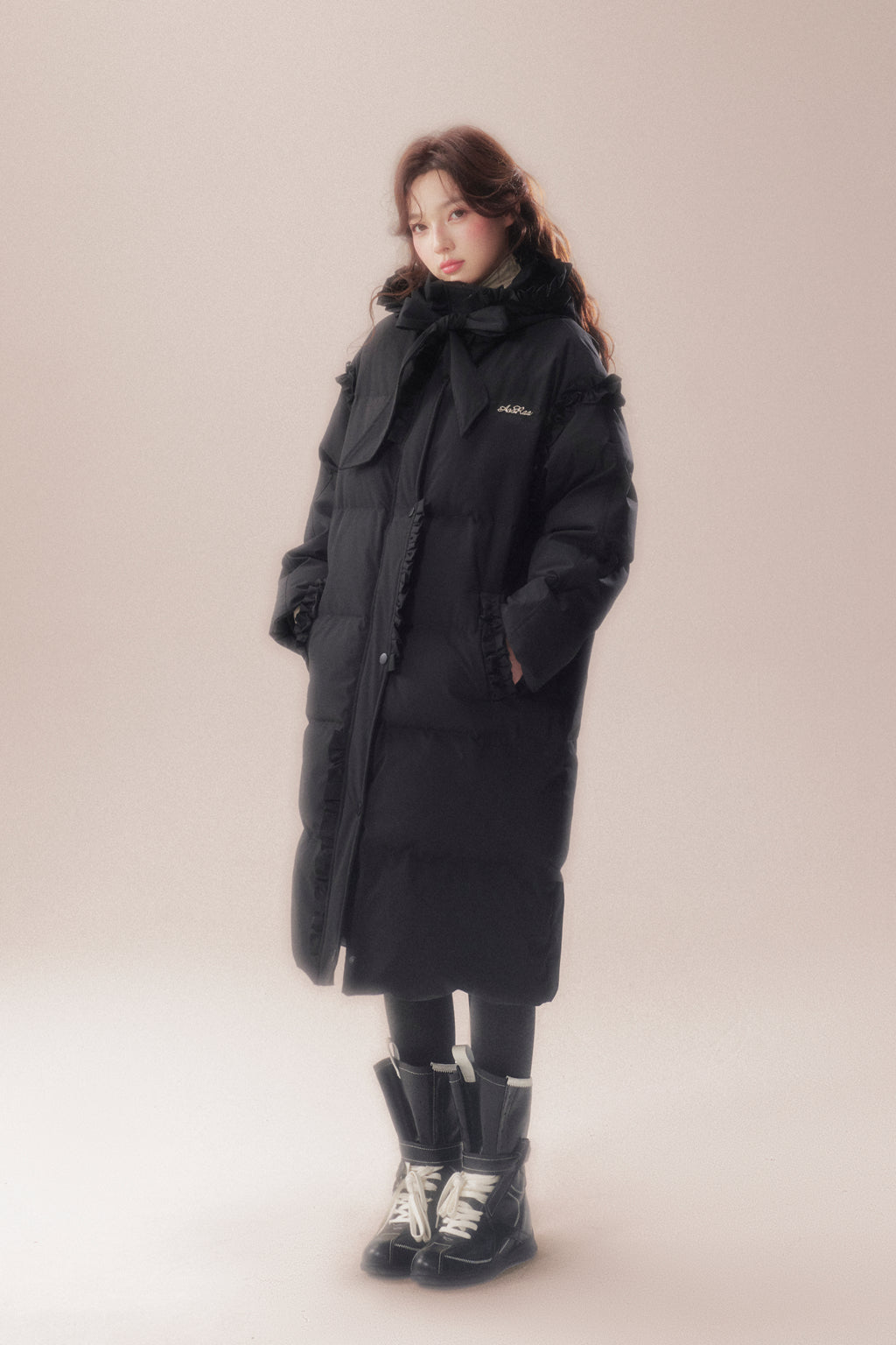 AORAA【極寒シリーズ】「雪国のあったか冬」オリジナルデザイン レーストリム付き防水ロングダウンジャケット第3世代