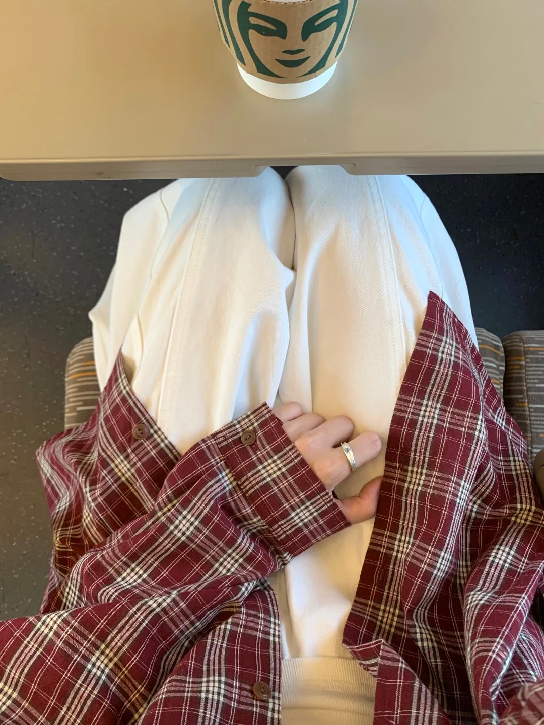 Red and white plaid loose-fit shirt