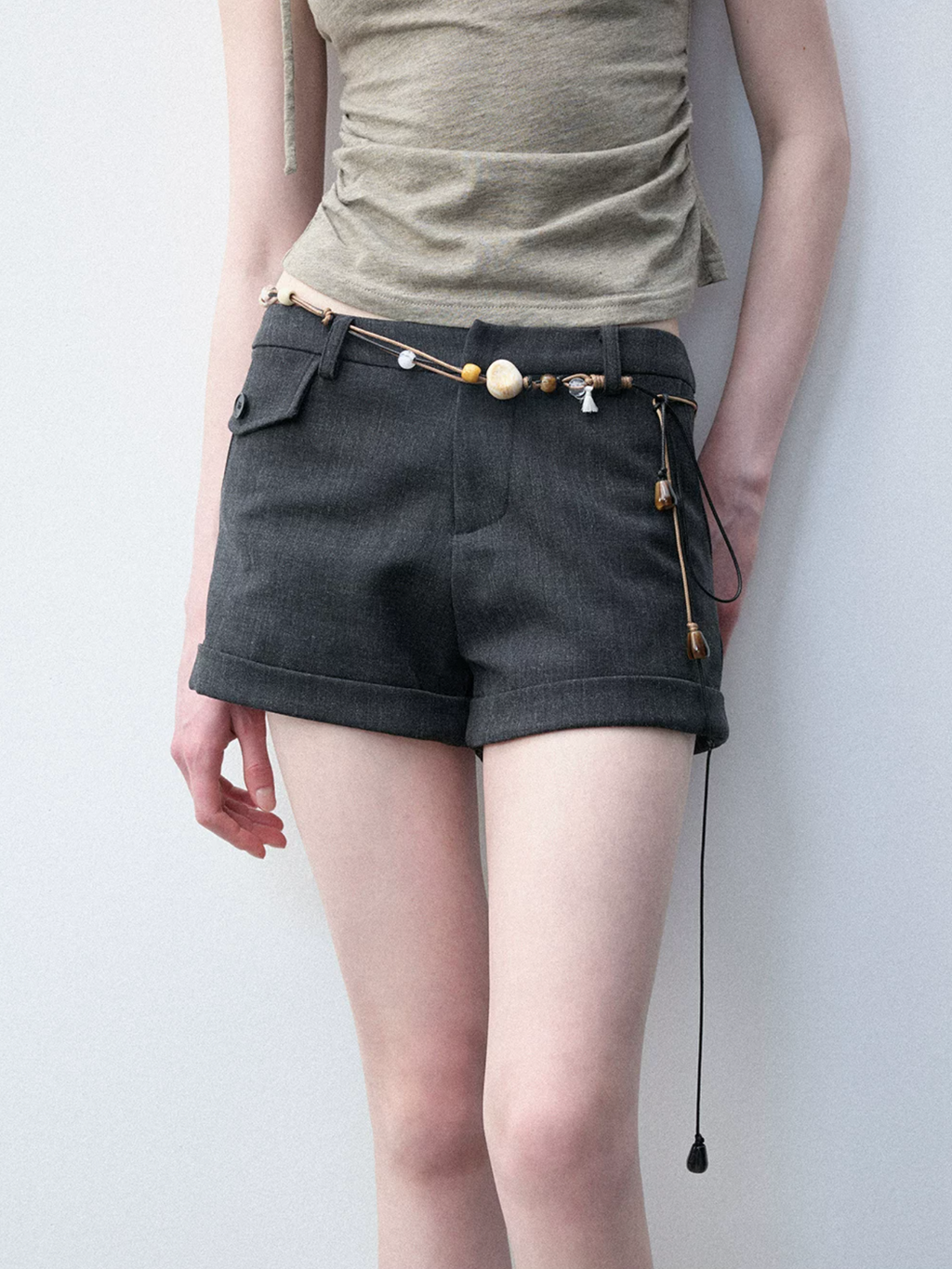 Luamoss High-quality women's "wool-blend" shorts, high-waisted, versatile, figure-flattering, with pockets, A-line silhouette.