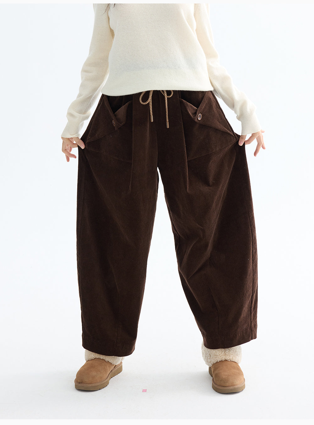 LEBEMIO "LeBemio" "Barn Basin" Classic Style Corduroy Flared Pants with Waist Tie