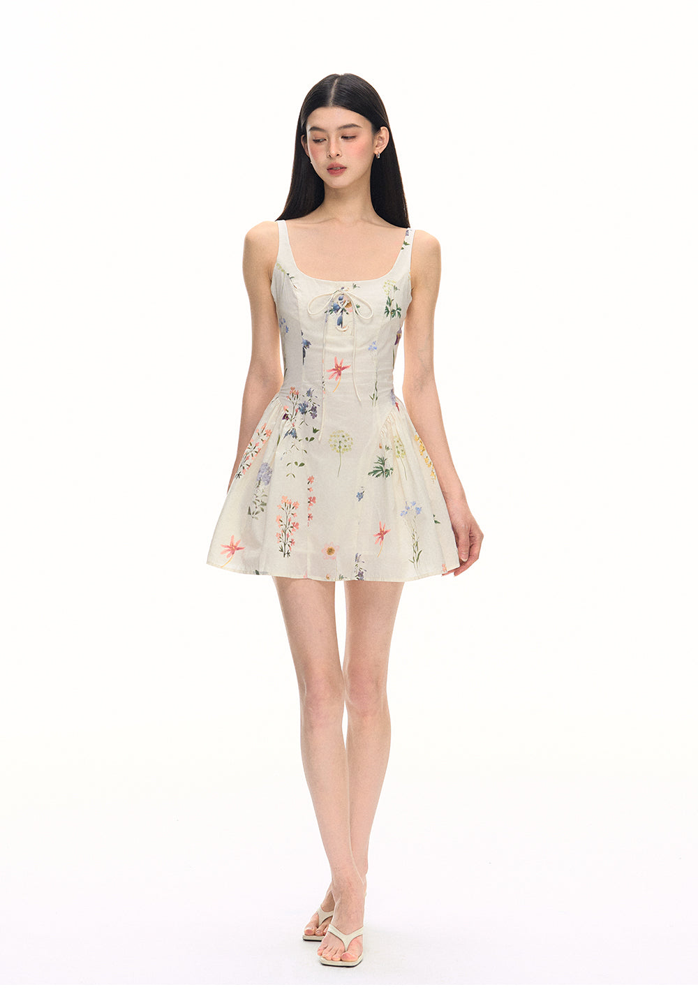 Chunzi women's summer 2025 new white floral dress with belt short skirt