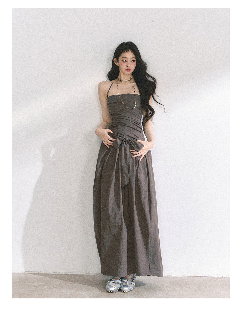 Shaoyeyan Summer Women's Cool Halter Neck Long Tube Dress with Beaded Straps