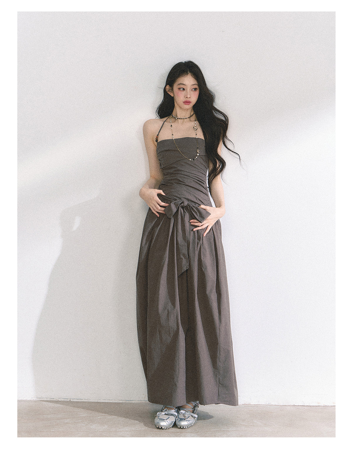 Shaoyeyan Summer Women's Cool Halter Neck Long Tube Dress with Beaded Straps