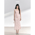 NSSY NSSY two-piece long dress with three drowned fish pattern, green, chiffon material, 3D floral pattern