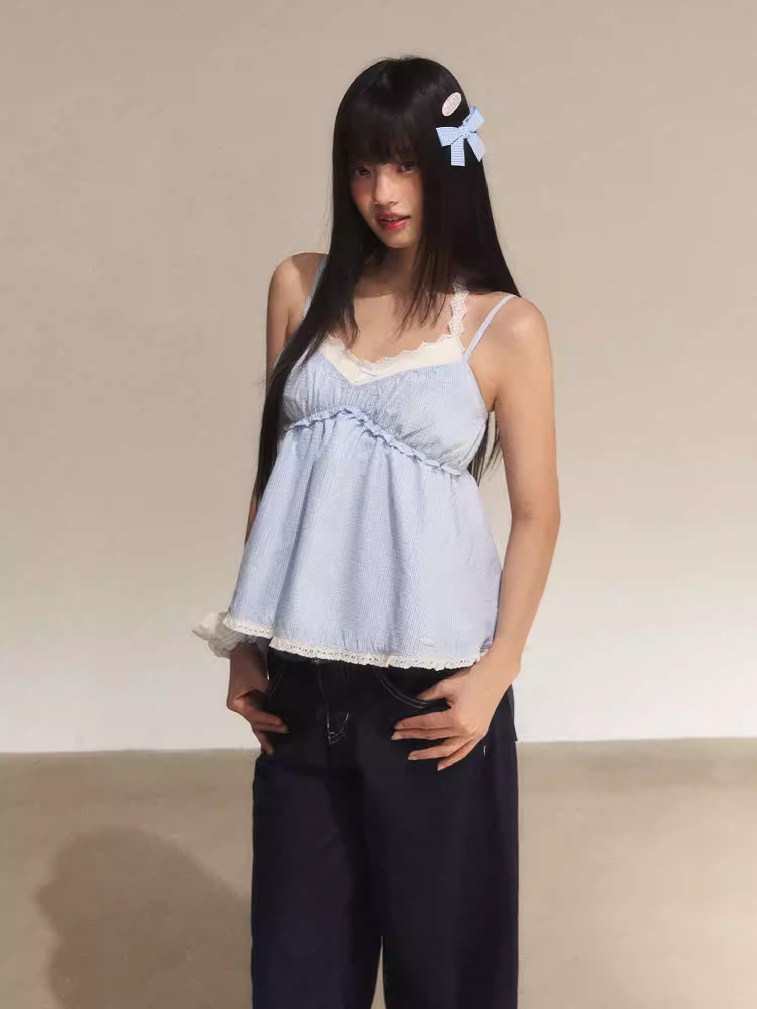 WEEKENDHUB Two-piece suit includes a color-matched tank top with lace trim, new style with halter neck and open back for women.