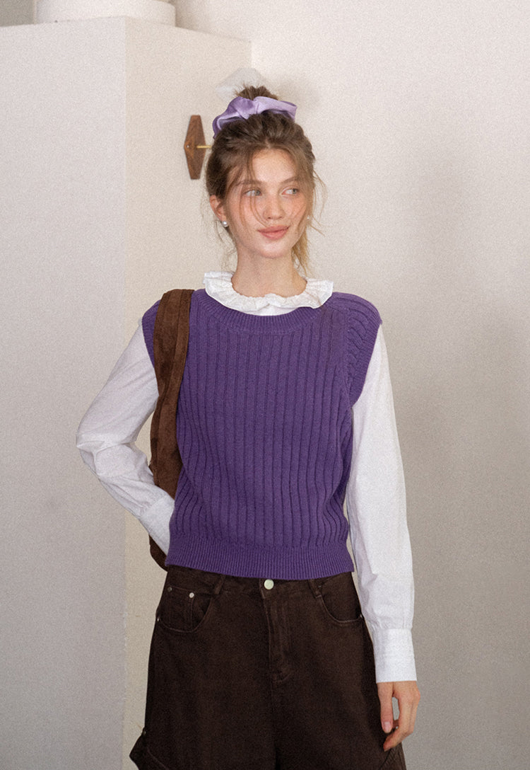 Korean style multi-layered round neck knitted sweater for women autumn and winter solid color, suitable for work EGGKA