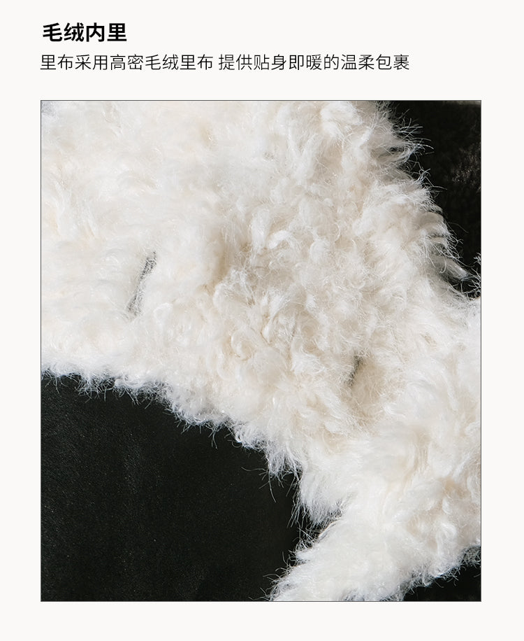 OAKMOO "One Night Osmanthus Tree" Women's Soft Fleece Short Leather Jacket Thick Lapel Winter