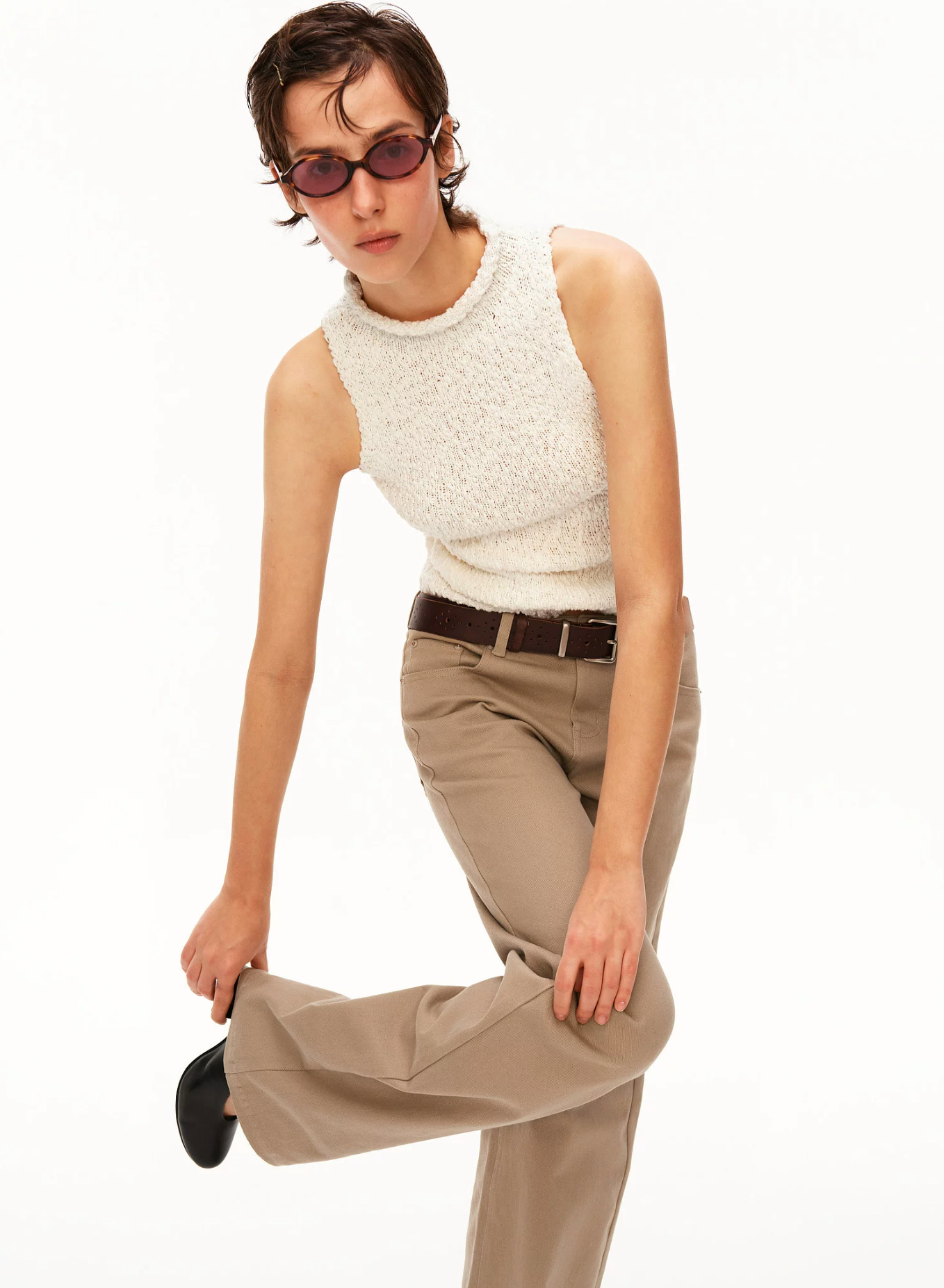 PUKI Sleeveless sweater with high collar, rolled hem, thick cotton material, retro design, tight fit,