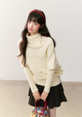 UMOUMO Loose ivory knit sweater with asymmetric hem and collar, multicolored button-up cape sweater