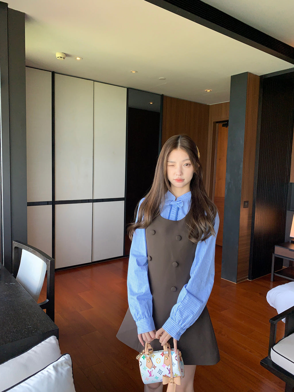 RISEAAUU "Miss Betty" women's autumn college style striped sleeveless vest dress slim short dress