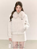 QDQD Cute Korean style short fur collar jacket, thick and warm for fall and winter, super cute velvet jacket