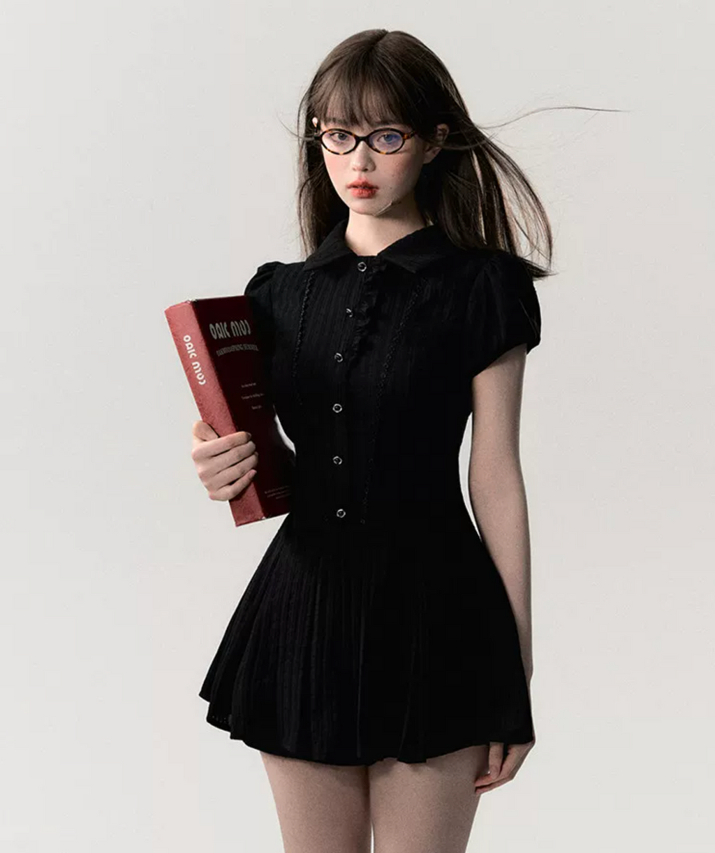 OAKMOO "Waiting for you after class" dress, A-line skirt, short-sleeved shirt dress, work/student style