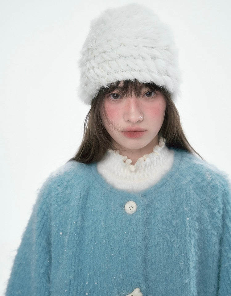 CANSTOREGIRLS Canned Goods Store women's coat 2025 winter new style color block medium length fur collar blue quilted wool