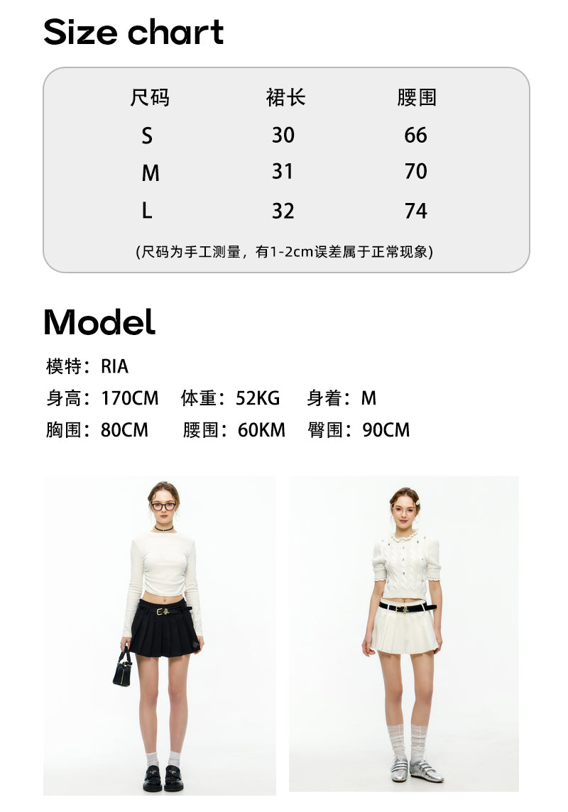 IKYOU Women's New Summer A-line Short Pleated Logo Embroidered Pleated Skirt with Anti-Reveal Pants