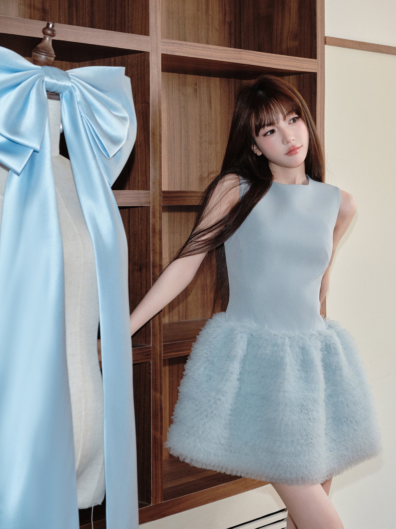Avenement blue tiered short birthday tutu mesh dress