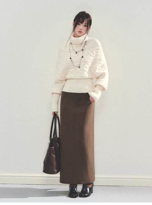 ANDYET AD1 Women's knitted batwing sleeve sweater, high neck, slim waist, loose and flattering fit.