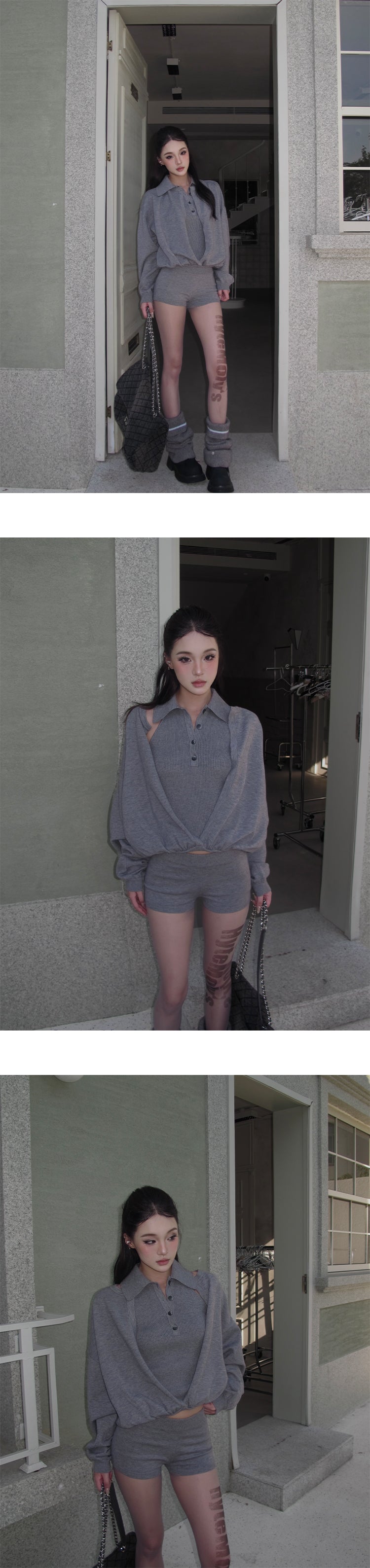 Off-shoulder sweater set + HYTEMOLY shorts