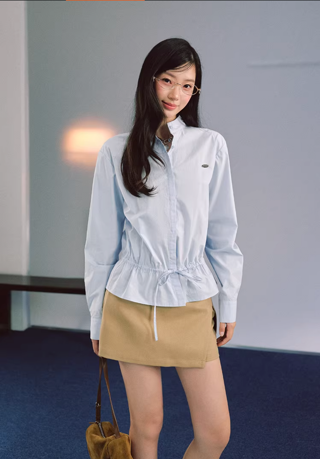 LaluneDuCiel Korean-style women's T-shirt made of pure cotton, loose, comfortable, with drawstring