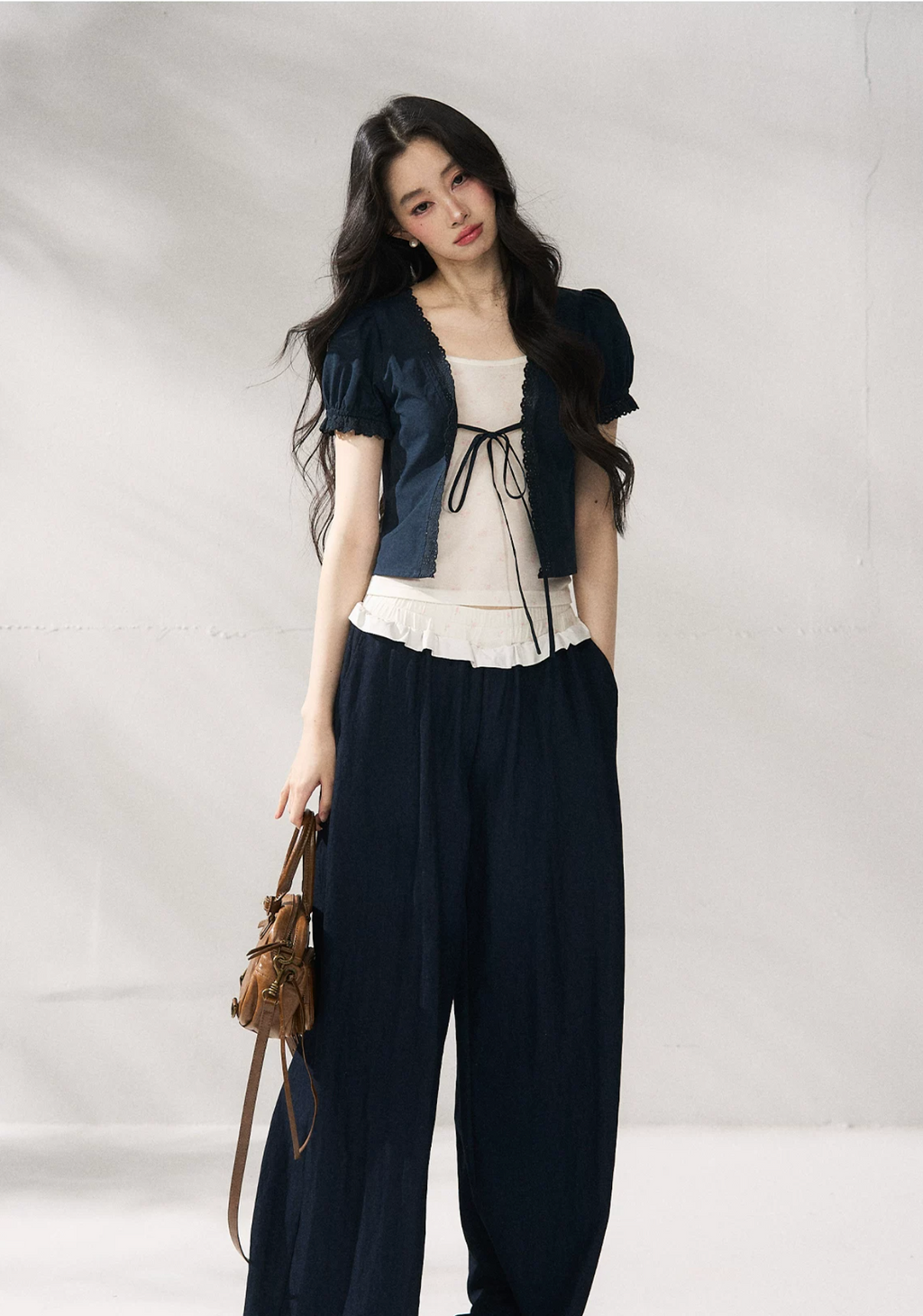 7SHIFTIN High-waisted wide-leg pants with unique design, new summer style, flattering wide-leg pants, natural solid color