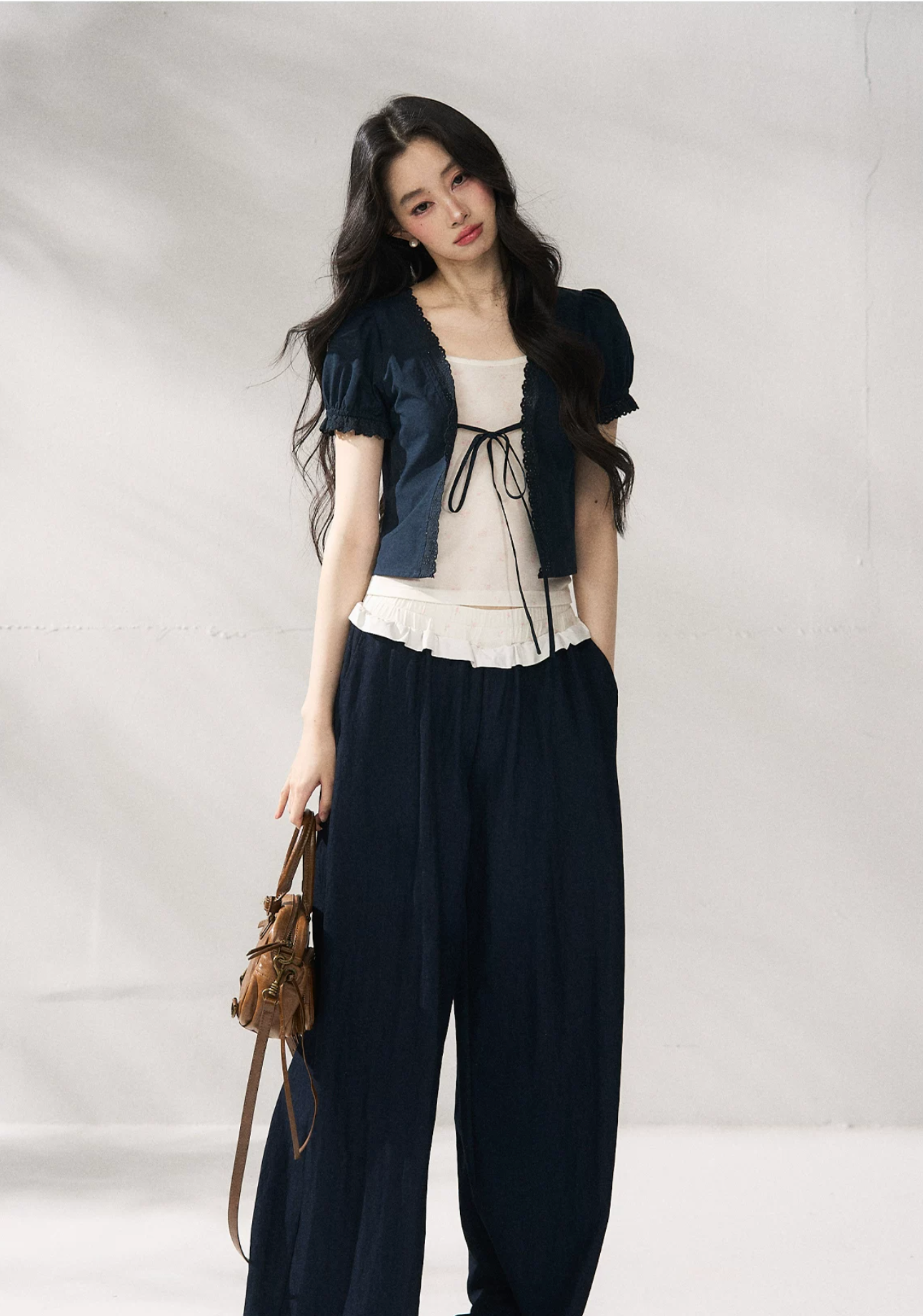 7SHIFTIN High-waisted wide-leg pants with unique design, new summer style, flattering wide-leg pants, natural solid color