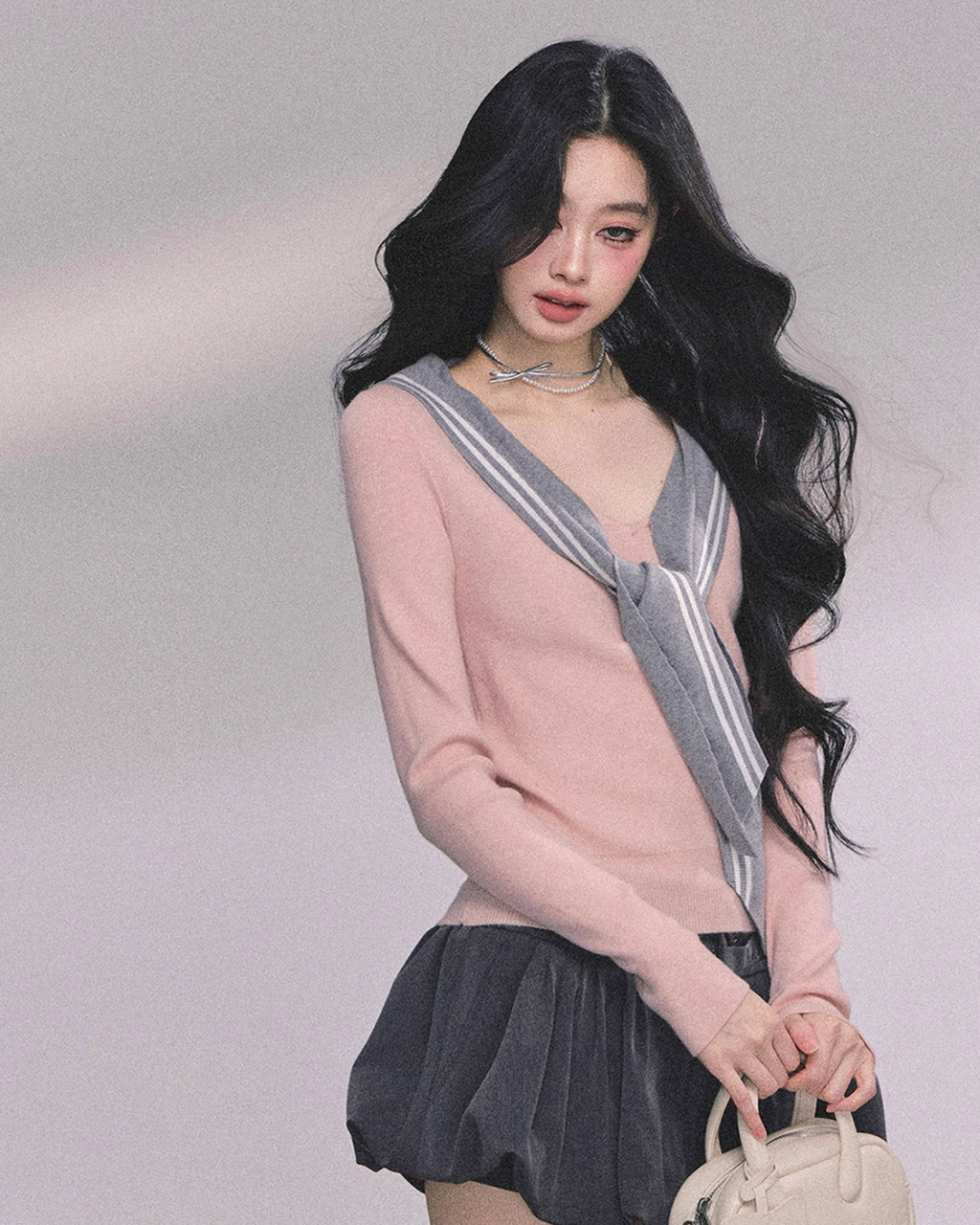 AOMALM Women's American Style "Girl Navigator" Navy Blue Long Sleeve Round Neck T-Shirt for Women Fall Pink