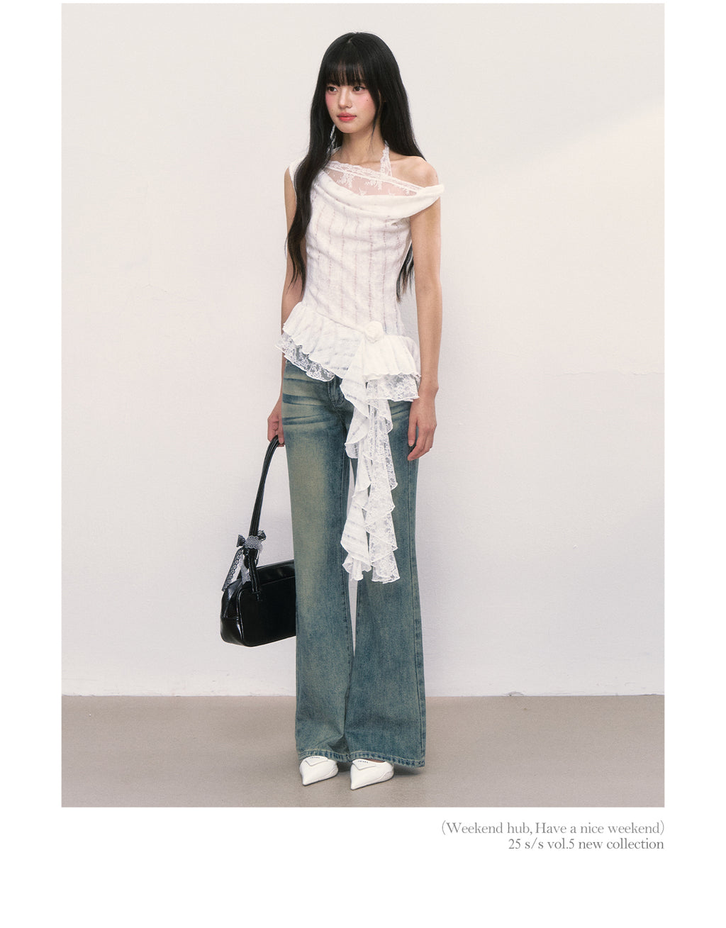 WEEKENDHUB Women's White French Lace Top, High-end Summer Off-the-Shoulder Short Sleeve Design with Asymmetrical Shoulders