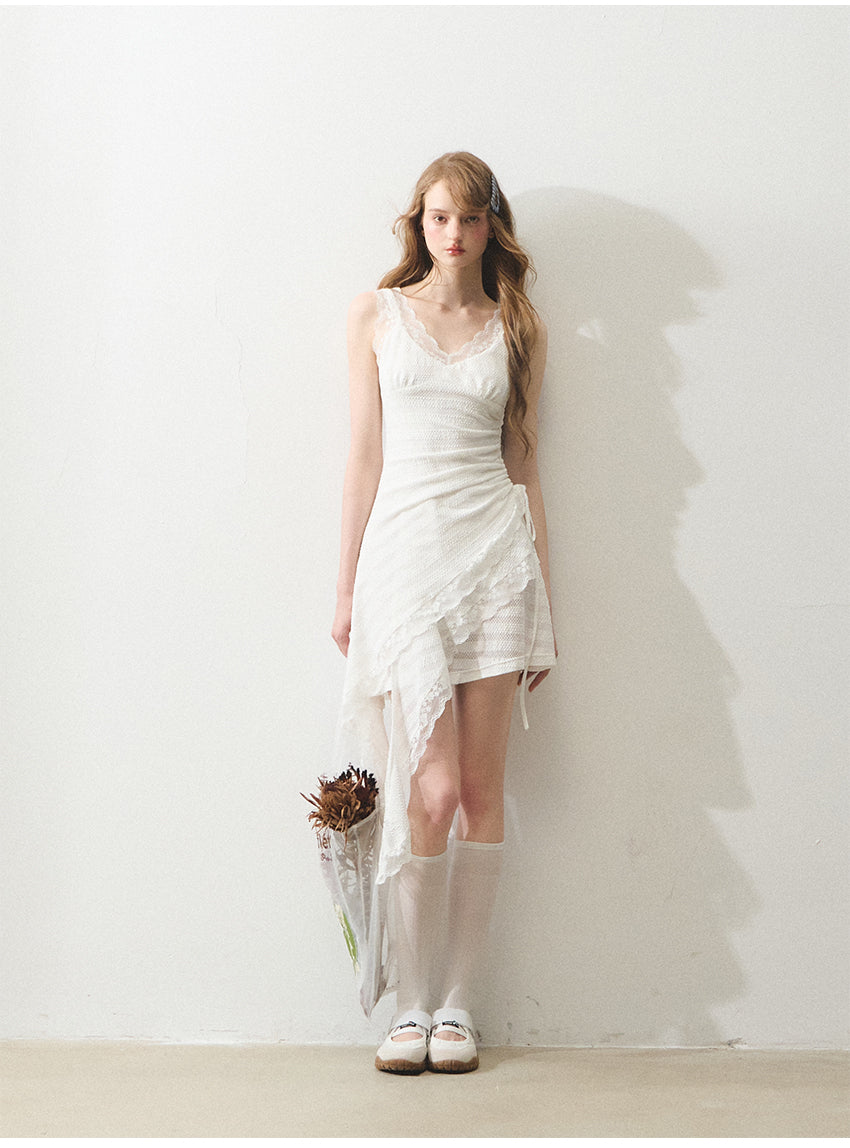 Free Afternoon White Asymmetrical Layered Strapless Lace Boholbling Dress
