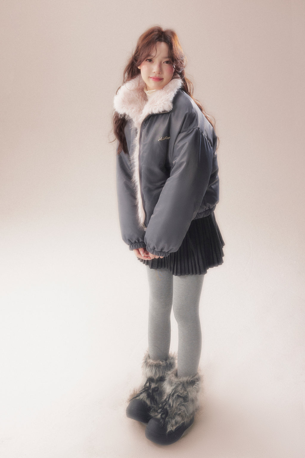 AOORAA 【Winter New Arrival】Original Design Patchwork Fleece Jacket "Cherry Blossom Snow"