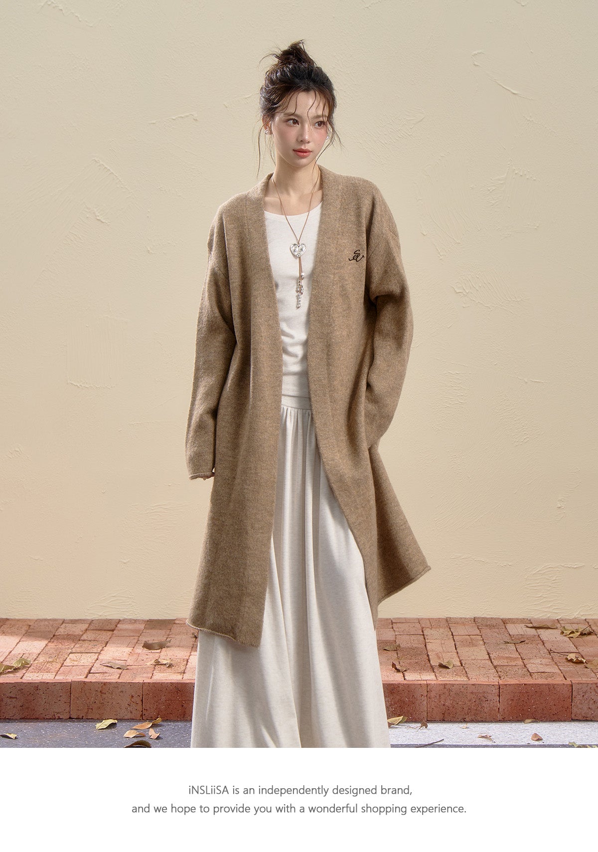 INSLIISA Women's Korean Style Loose and Fluffy Slim Long Wool Coat New Autumn Style Camel Color Niche Coat