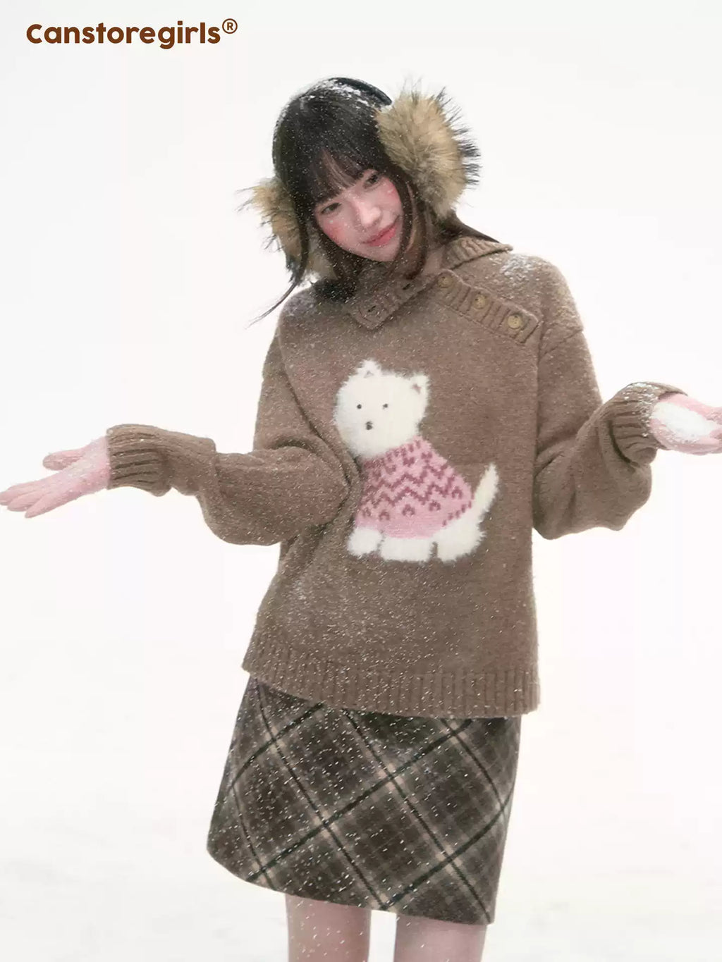 CANSTORE Women's New Winter Loose Puppy Knitted Sweater 'Cocoa Mousse'