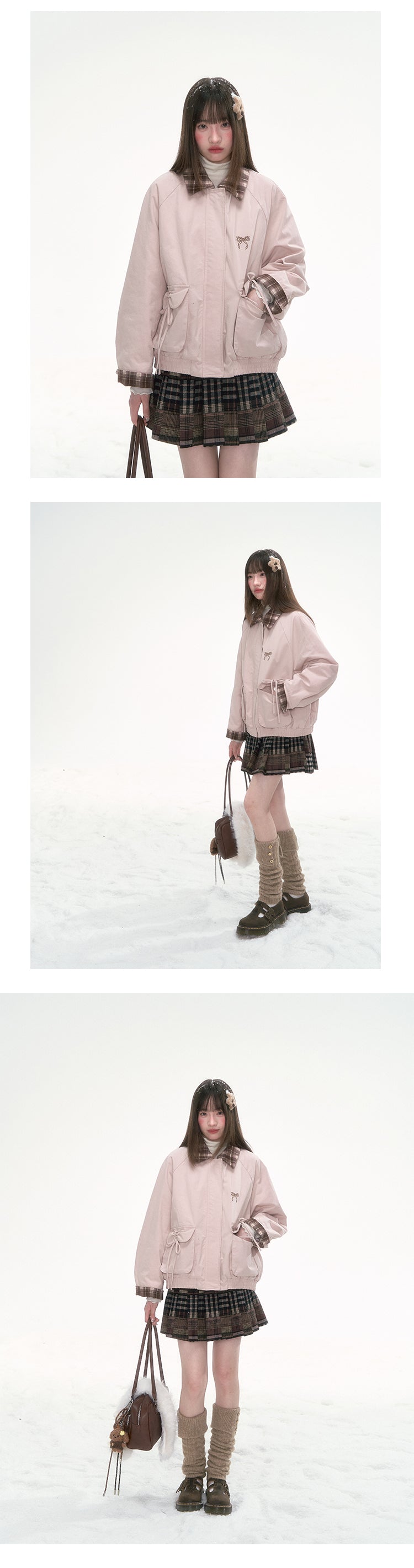 CANSTOREGIRLS New Winter Coat Cotton Short Sleeve Cans Store 'Pink Mist Sniper' Retro Girlish Contrast Collar