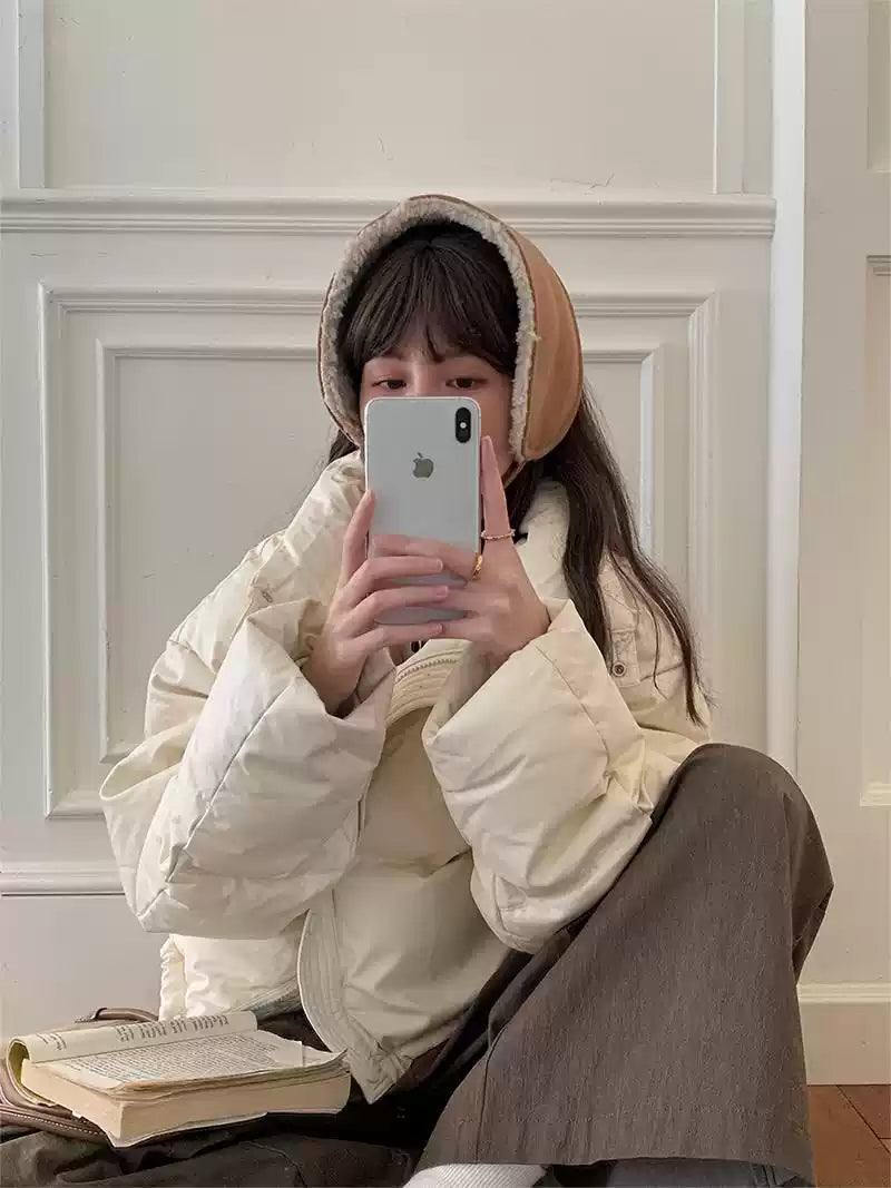 Zhang Yuanying style women's fleece earmuffs, perfect for cycling, warm and comfortable in winter.