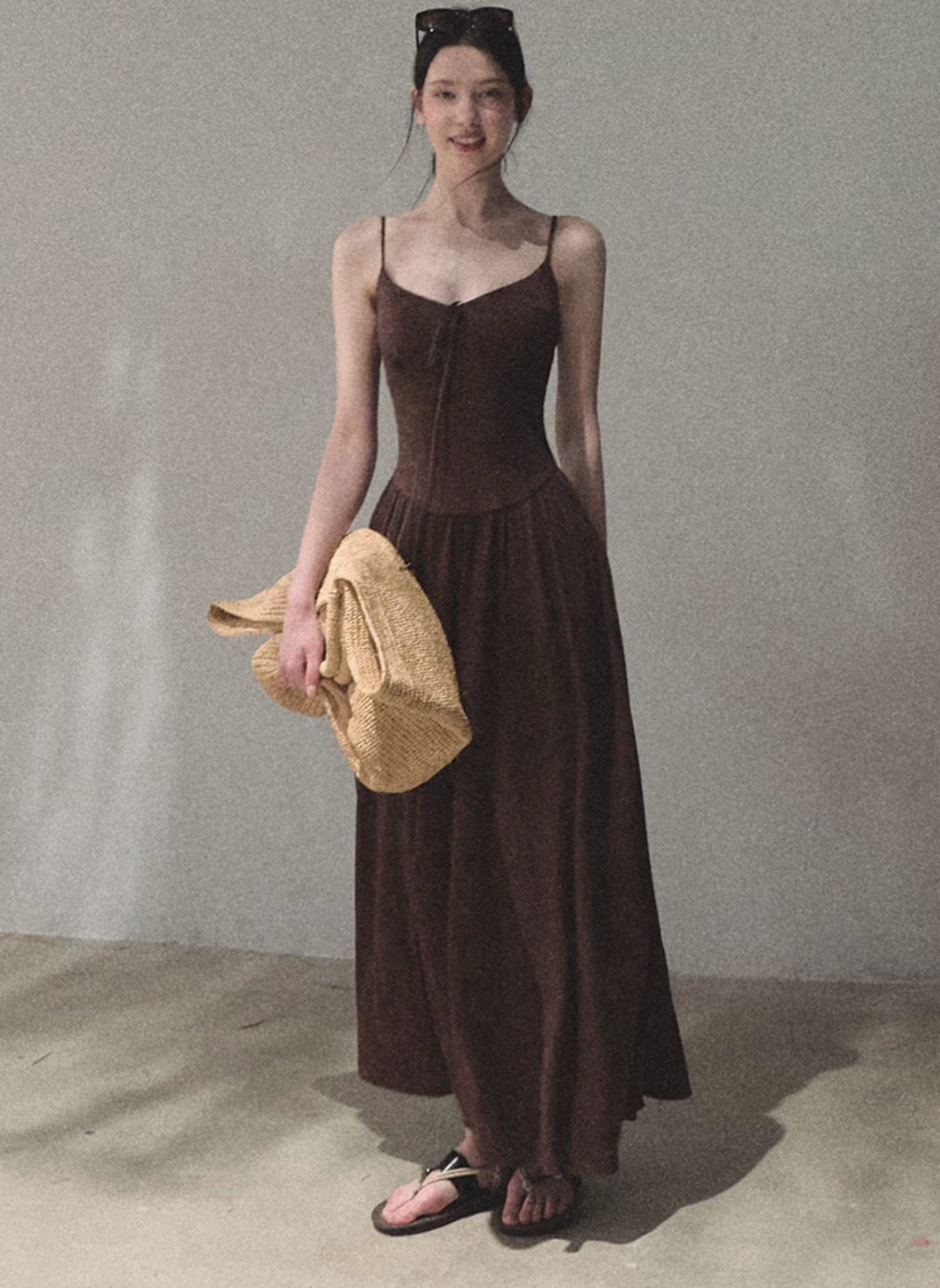 OAKMOO "The Passing Flower Shop" - Backless maxi dress, Bohemian Resort style, vinyl jacquard material, fitted waist.