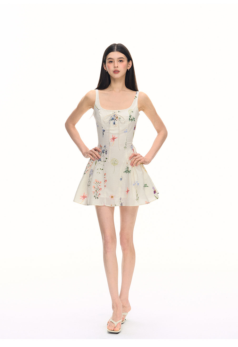 Chunzi women's summer 2025 new white floral dress with belt short skirt