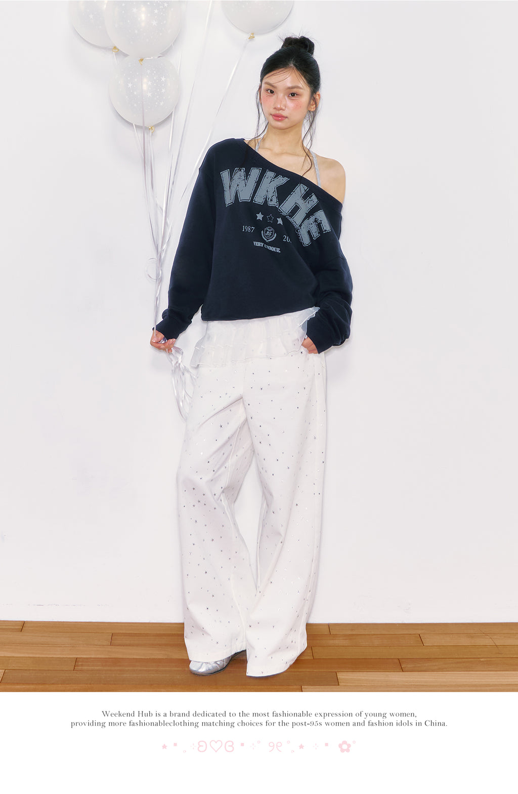 2025 new autumn and winter American style off-shoulder sweatshirt with long sleeves and clear collar Korean style WeekendHub
