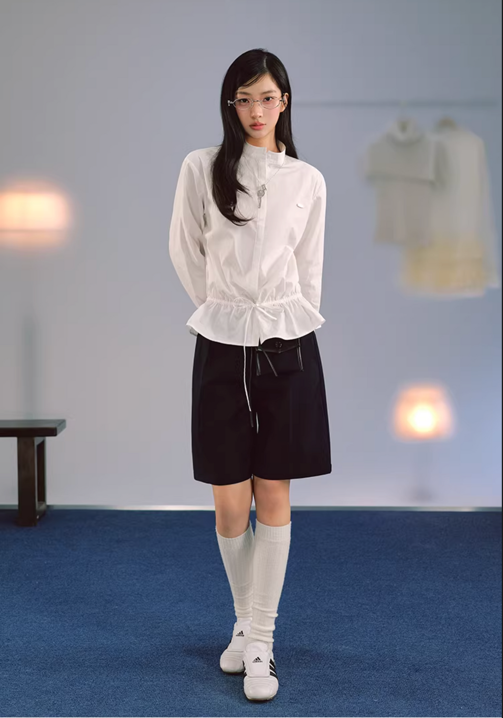 LaluneDuCiel Korean-style women's T-shirt made of pure cotton, loose, comfortable, with drawstring