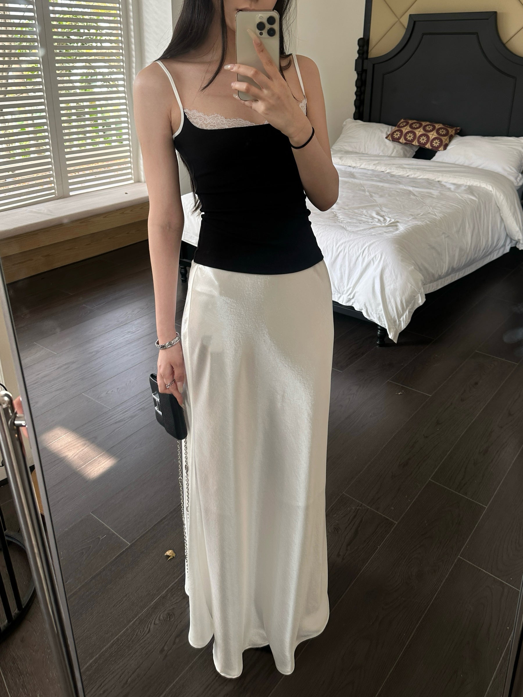 Soft A-line satin silk skirt 5Werkwen