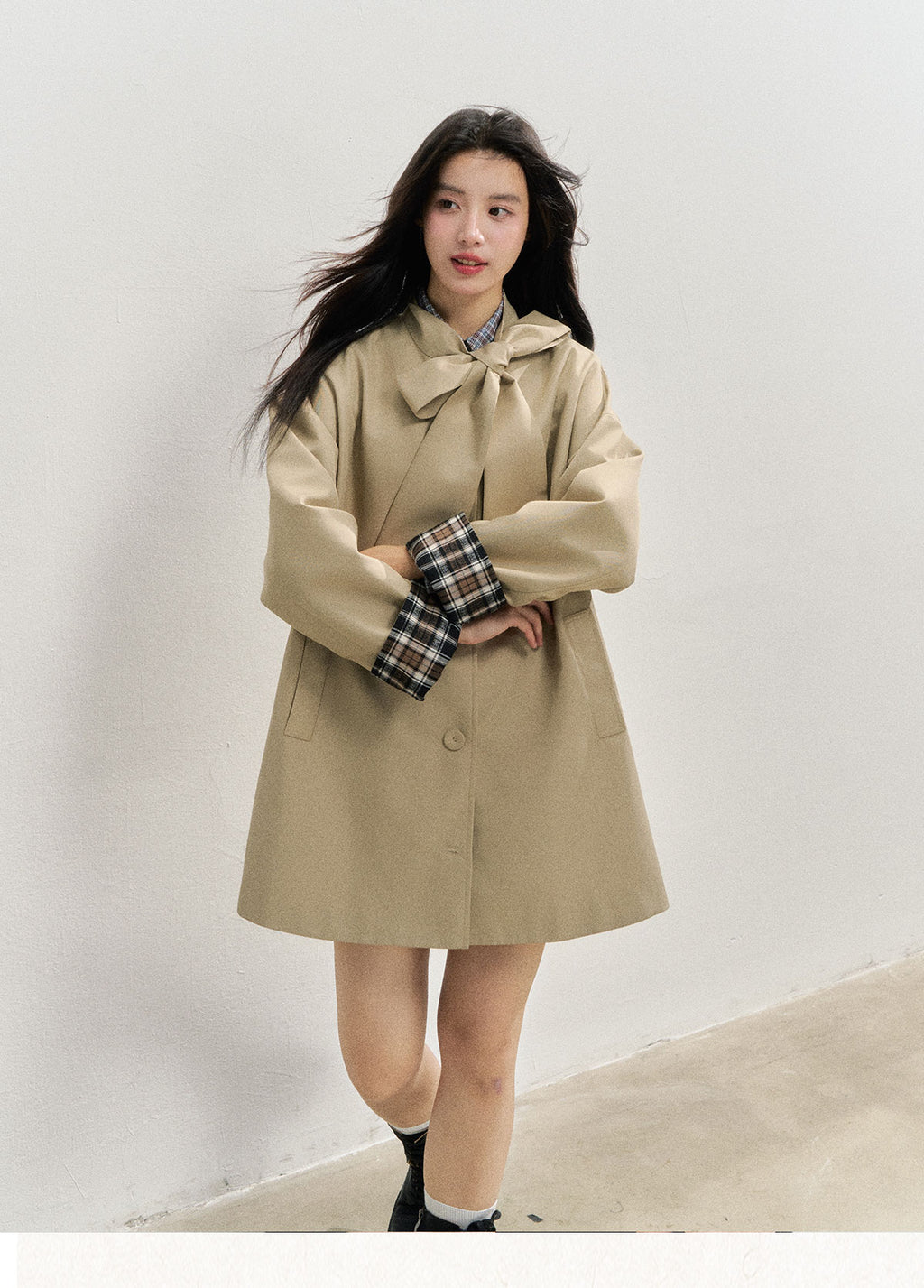 SUNSETPARK "Autumn Overture" Classic Khaki Check Trench Coat