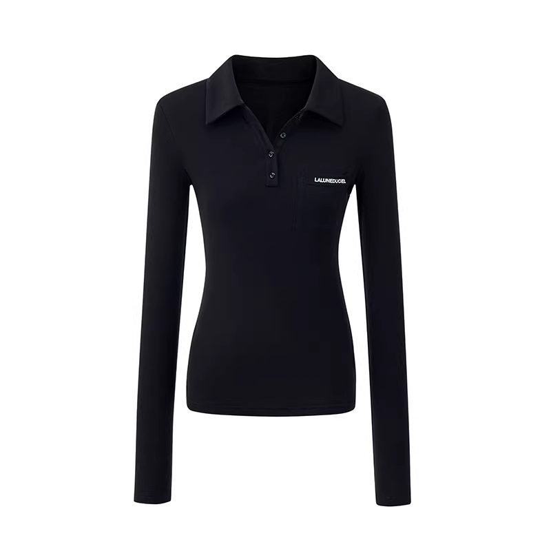 LaluneDuCiel women's plain polo shirt, casual style, elegant, simple, slim fit, long sleeves, suitable for early autumn.