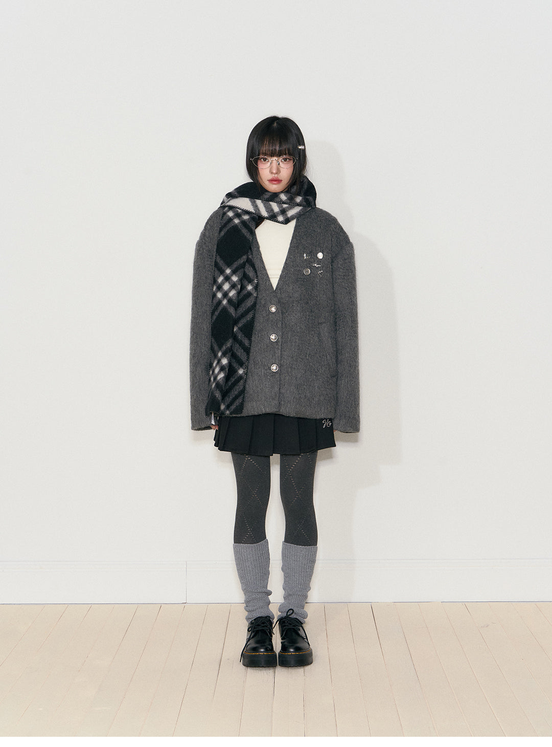 NANGOON Women's unique design loose fitting winter gray wool coat, versatile