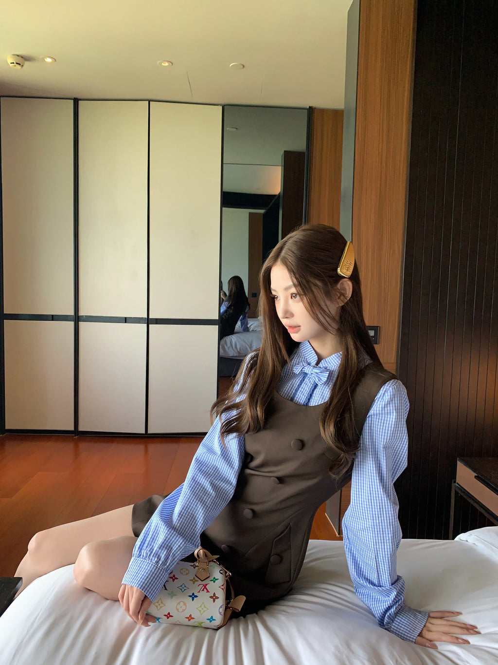 RISEAAUU "Miss Betty" women's autumn college style striped sleeveless vest dress slim short dress