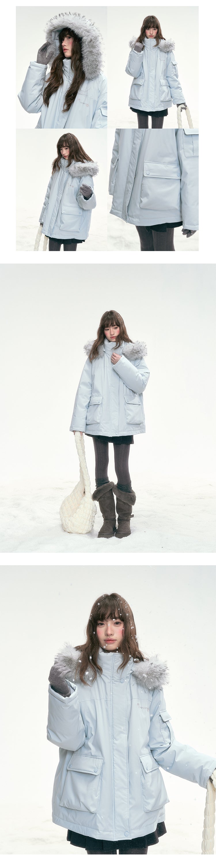 CANSTORE Canned Goods Store 'Winter Love Song' Hooded Parka with Detachable Fur Collar, 90 White Duck Down Coat